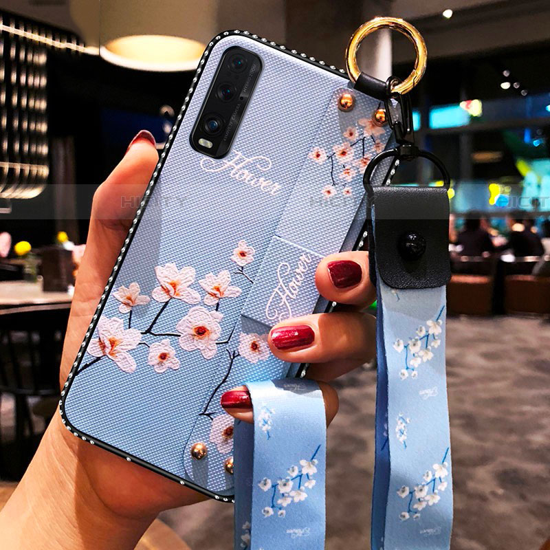 Coque Silicone Fleurs Souple Couleur Unie Etui Housse pour Oppo Find X2 Bleu Ciel Plus