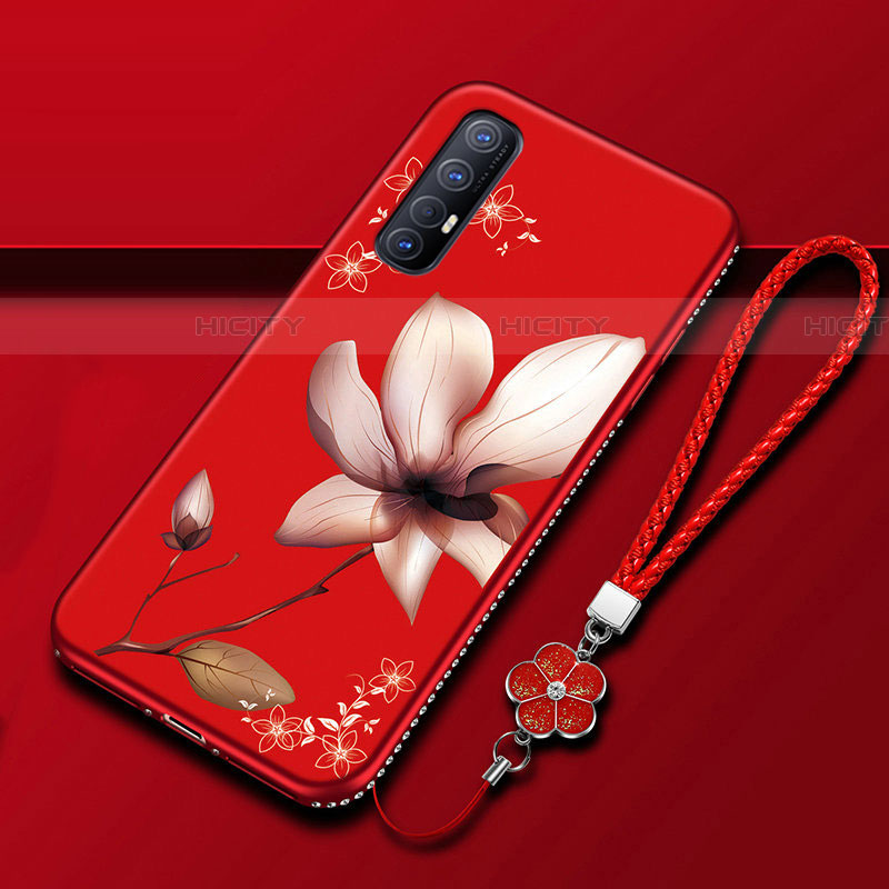 Coque Silicone Fleurs Souple Couleur Unie Etui Housse pour Oppo Find X2 Neo Vin Rouge Plus