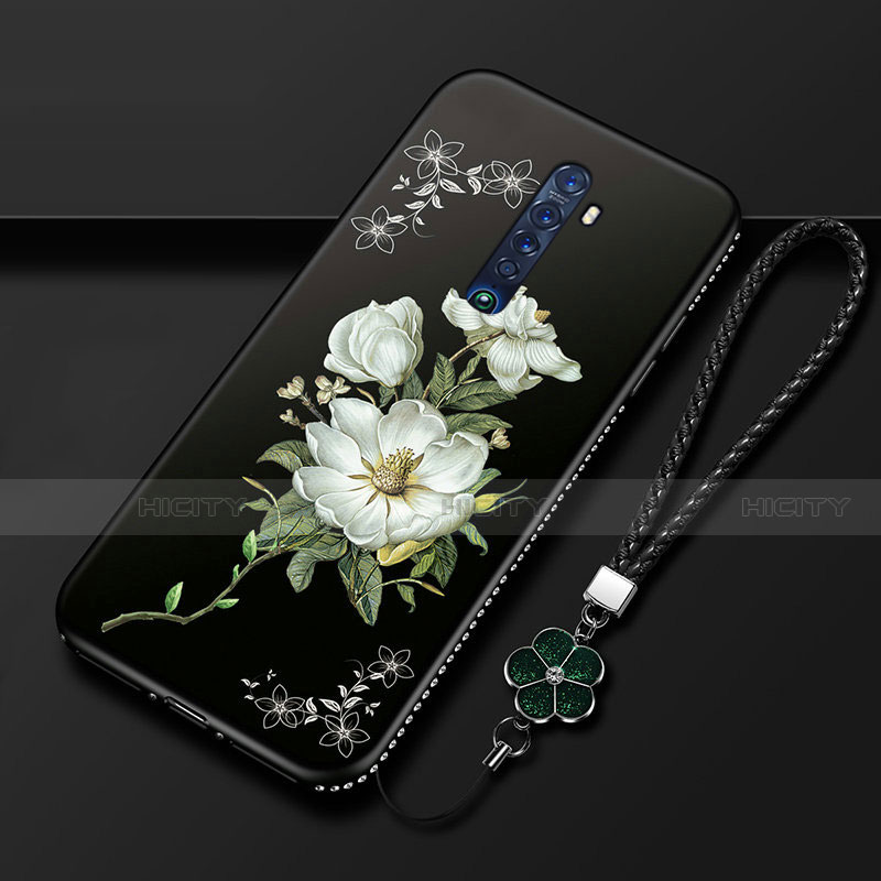 Coque Silicone Fleurs Souple Couleur Unie Etui Housse pour Oppo Reno2 Noir Plus