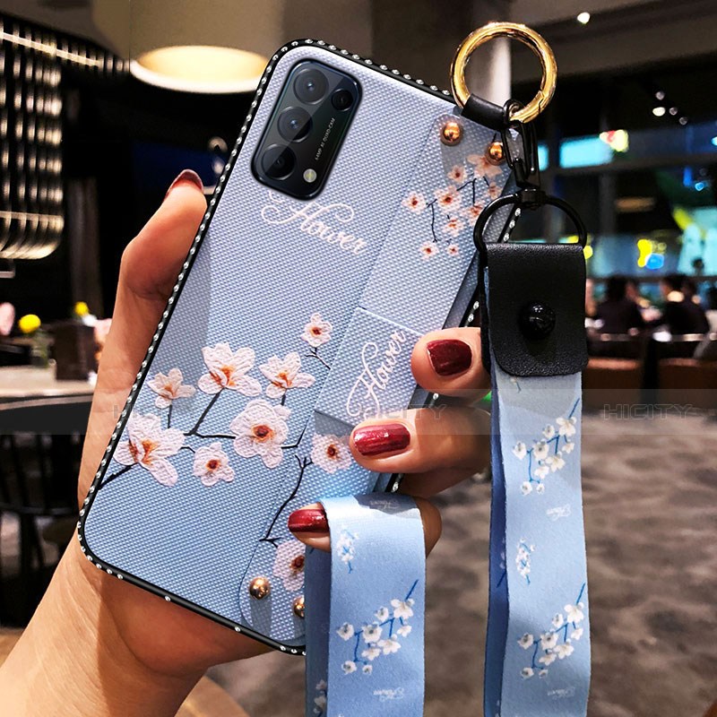 Coque Silicone Fleurs Souple Couleur Unie Etui Housse pour Oppo Reno5 5G Bleu Clair Plus