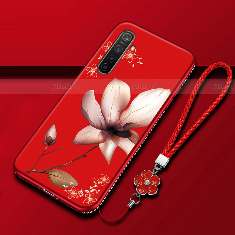 Coque Silicone Fleurs Souple Couleur Unie Etui Housse pour Realme XT Vin Rouge Plus