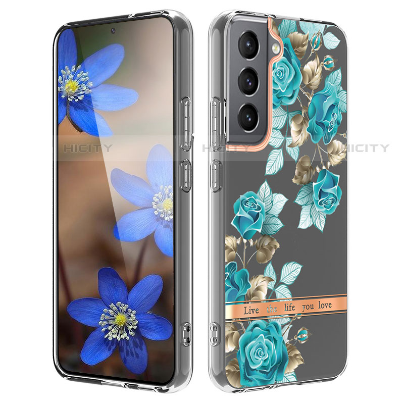 Coque Silicone Fleurs Souple Couleur Unie Etui Housse pour Samsung Galaxy S21 Plus 5G Cyan Plus