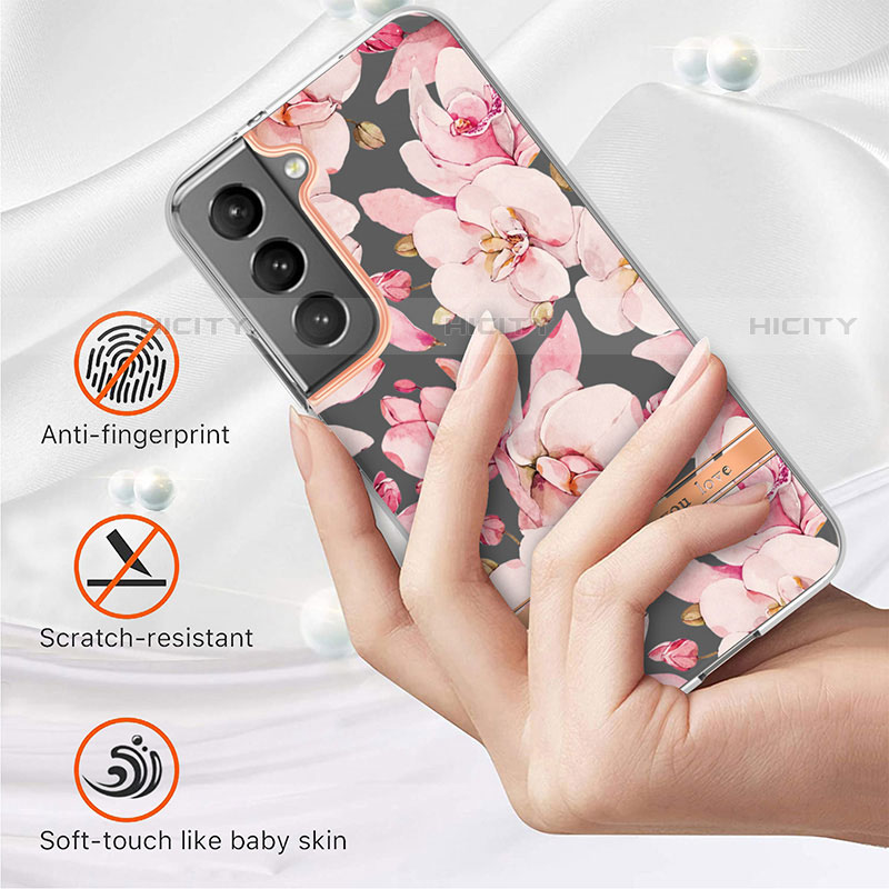 Coque Silicone Fleurs Souple Couleur Unie Etui Housse pour Samsung Galaxy S21 Plus 5G Plus