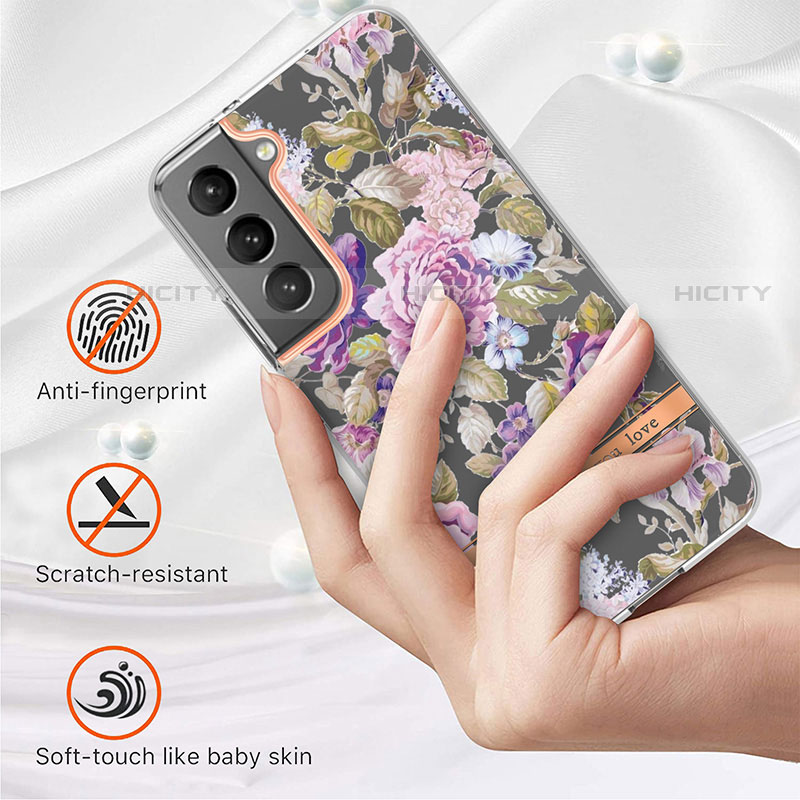 Coque Silicone Fleurs Souple Couleur Unie Etui Housse pour Samsung Galaxy S21 Plus 5G Plus