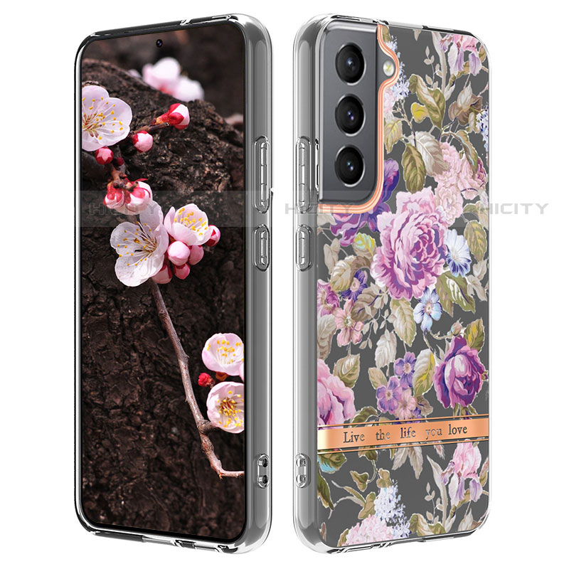 Coque Silicone Fleurs Souple Couleur Unie Etui Housse pour Samsung Galaxy S21 Plus 5G Violet Plus