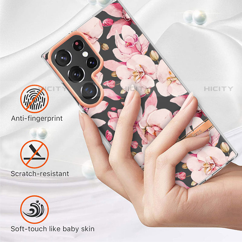 Coque Silicone Fleurs Souple Couleur Unie Etui Housse pour Samsung Galaxy S22 Ultra 5G Plus