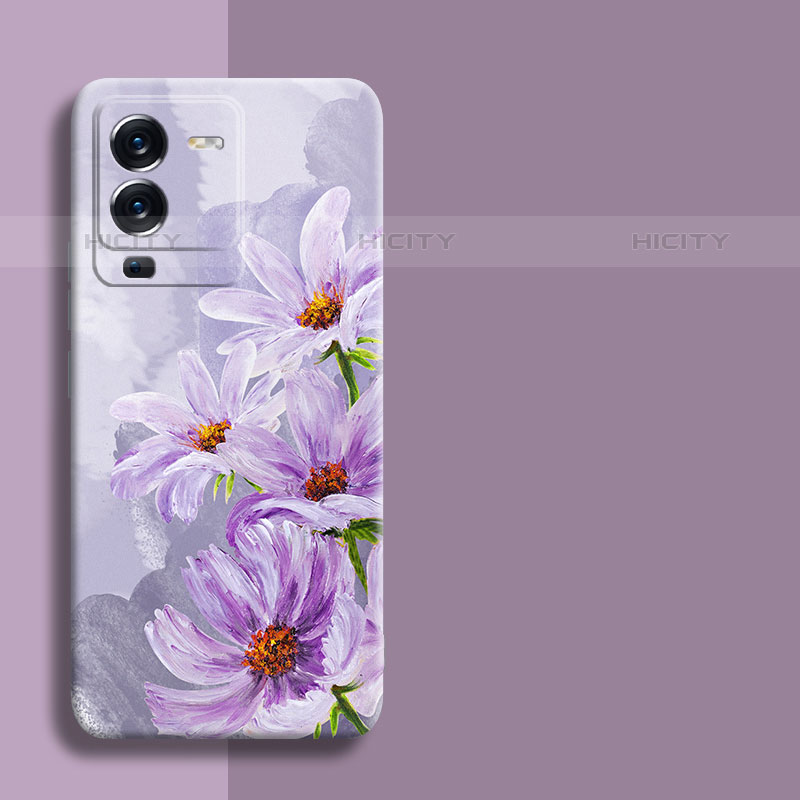 Coque Silicone Fleurs Souple Couleur Unie Etui Housse pour Vivo V25 Pro 5G Violet Clair Plus