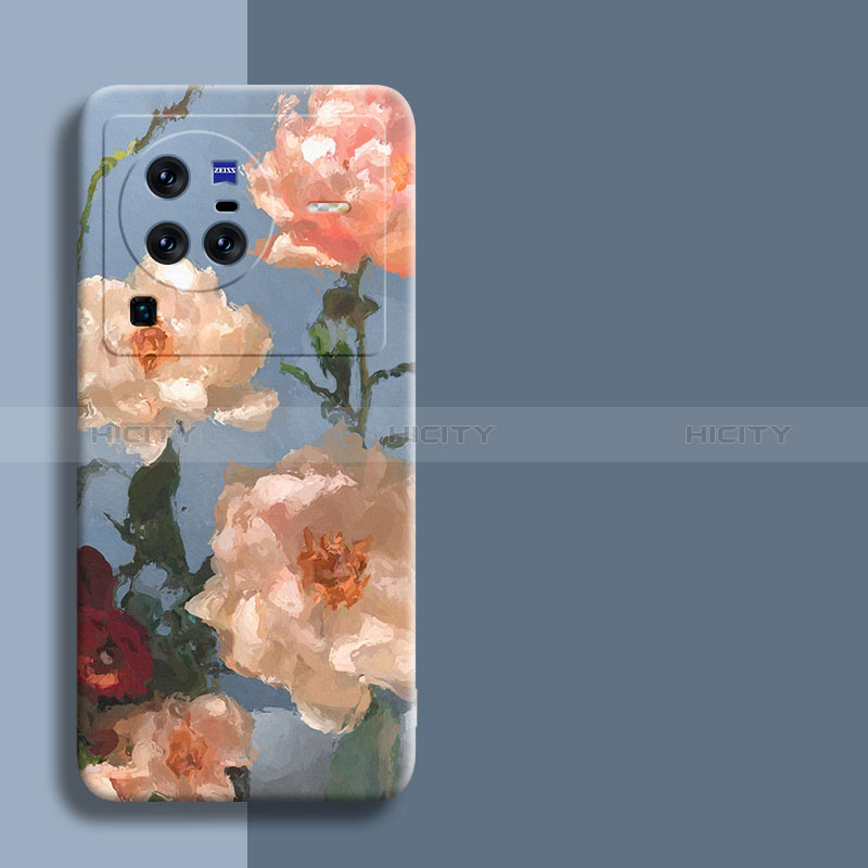 Coque Silicone Fleurs Souple Couleur Unie Etui Housse pour Vivo X80 Pro 5G Mixte Plus