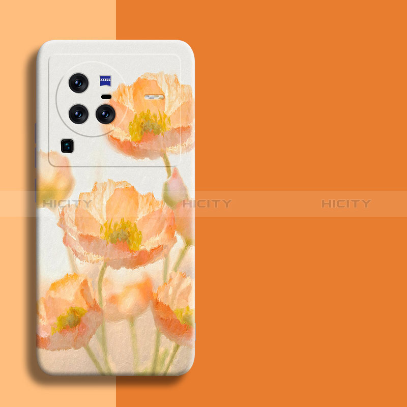 Coque Silicone Fleurs Souple Couleur Unie Etui Housse pour Vivo X80 Pro 5G Orange Plus