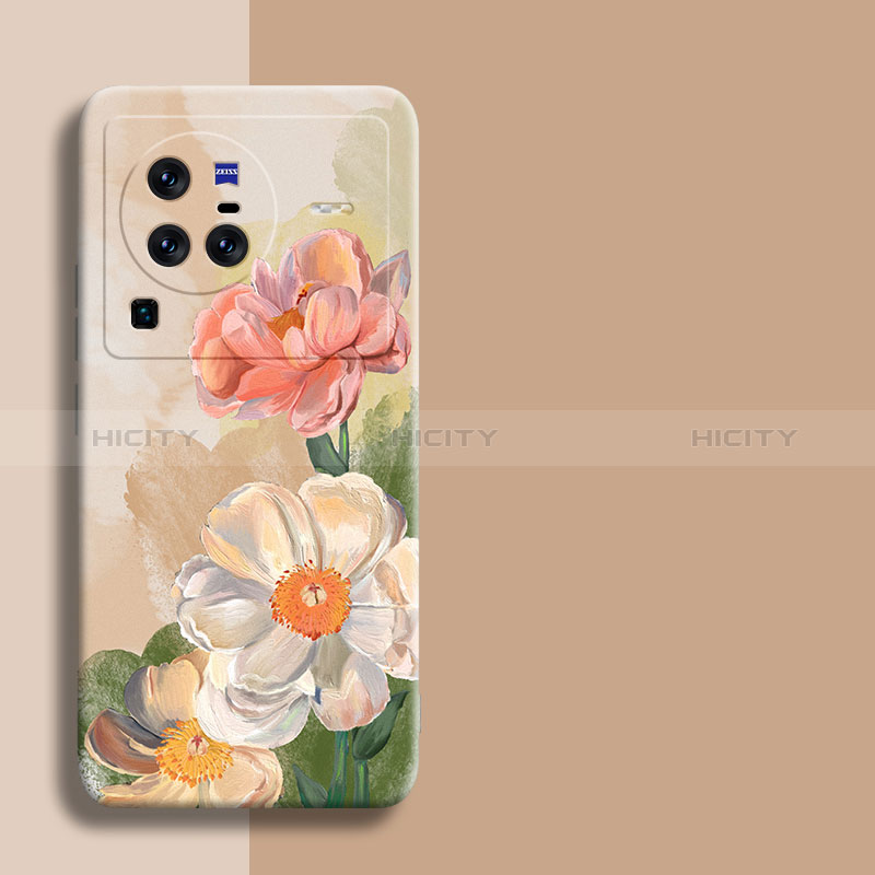 Coque Silicone Fleurs Souple Couleur Unie Etui Housse pour Vivo X80 Pro 5G Plus