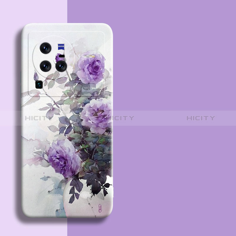 Coque Silicone Fleurs Souple Couleur Unie Etui Housse pour Vivo X80 Pro 5G Violet Plus