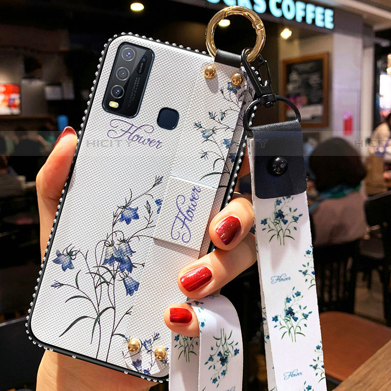 Coque Silicone Fleurs Souple Couleur Unie Etui Housse pour Vivo Y50 Blanc Plus