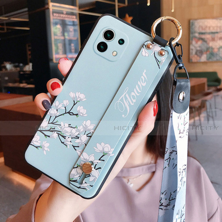 Coque Silicone Fleurs Souple Couleur Unie Etui Housse pour Xiaomi Mi 11 5G Bleu Clair Plus