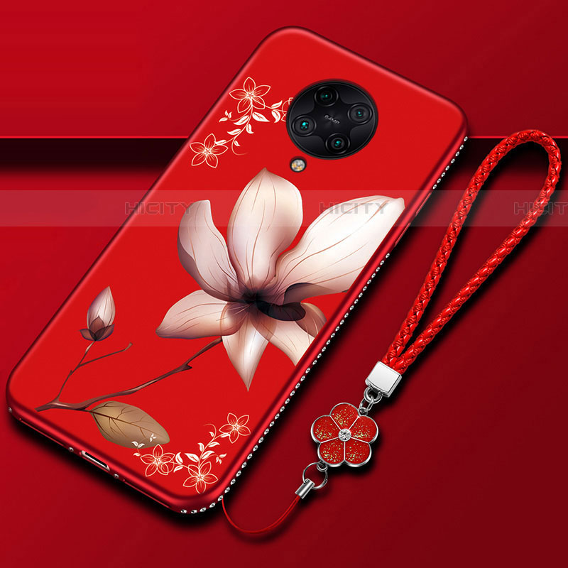 Coque Silicone Fleurs Souple Couleur Unie Etui Housse pour Xiaomi Poco F2 Pro Vin Rouge Plus