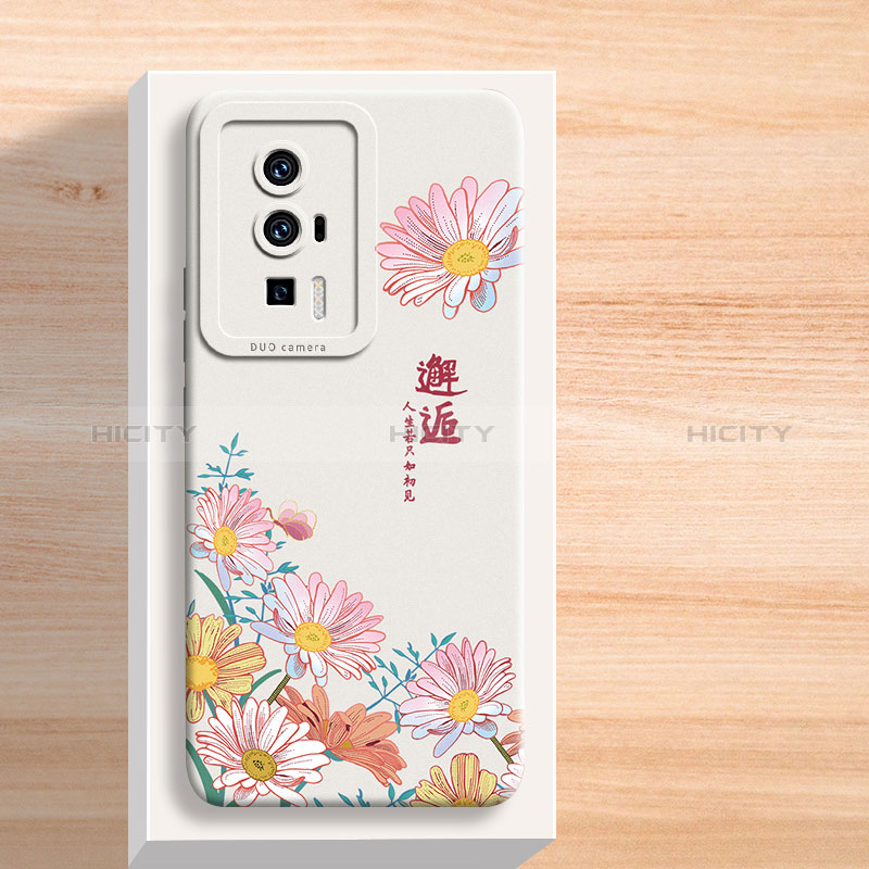 Coque Silicone Fleurs Souple Couleur Unie Etui Housse pour Xiaomi Poco F5 Pro 5G Blanc Plus