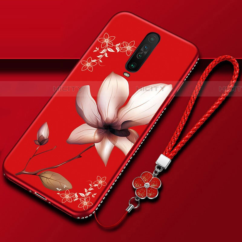 Coque Silicone Fleurs Souple Couleur Unie Etui Housse pour Xiaomi Poco X2 Vin Rouge Plus