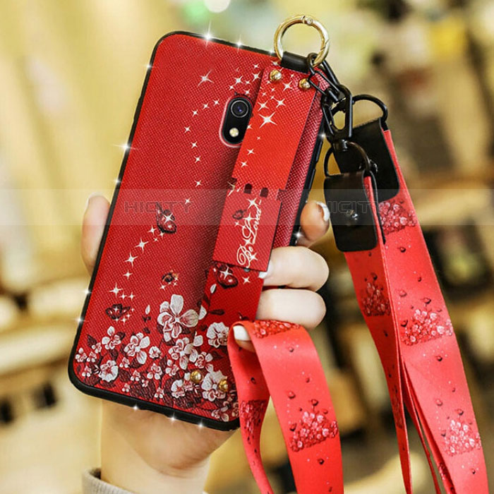 Coque Silicone Fleurs Souple Couleur Unie Etui Housse pour Xiaomi Redmi 8A Rouge Plus