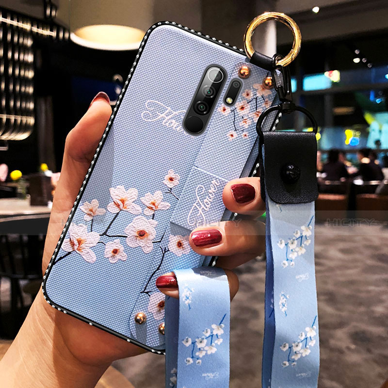 Coque Silicone Fleurs Souple Couleur Unie Etui Housse pour Xiaomi Redmi 9 Prime India Bleu Ciel Plus