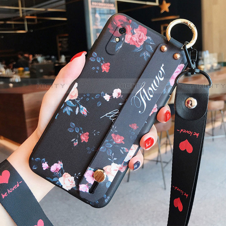 Coque Silicone Fleurs Souple Couleur Unie Etui Housse pour Xiaomi Redmi 9A Noir Plus