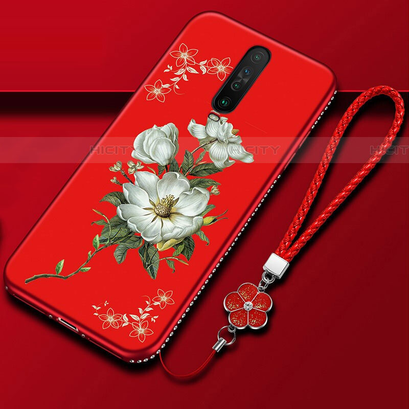 Coque Silicone Fleurs Souple Couleur Unie Etui Housse pour Xiaomi Redmi K30 5G Rouge Plus