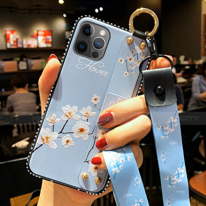 Coque Silicone Fleurs Souple Couleur Unie Etui Housse S01 pour Apple iPhone 12 Pro Bleu Clair Plus