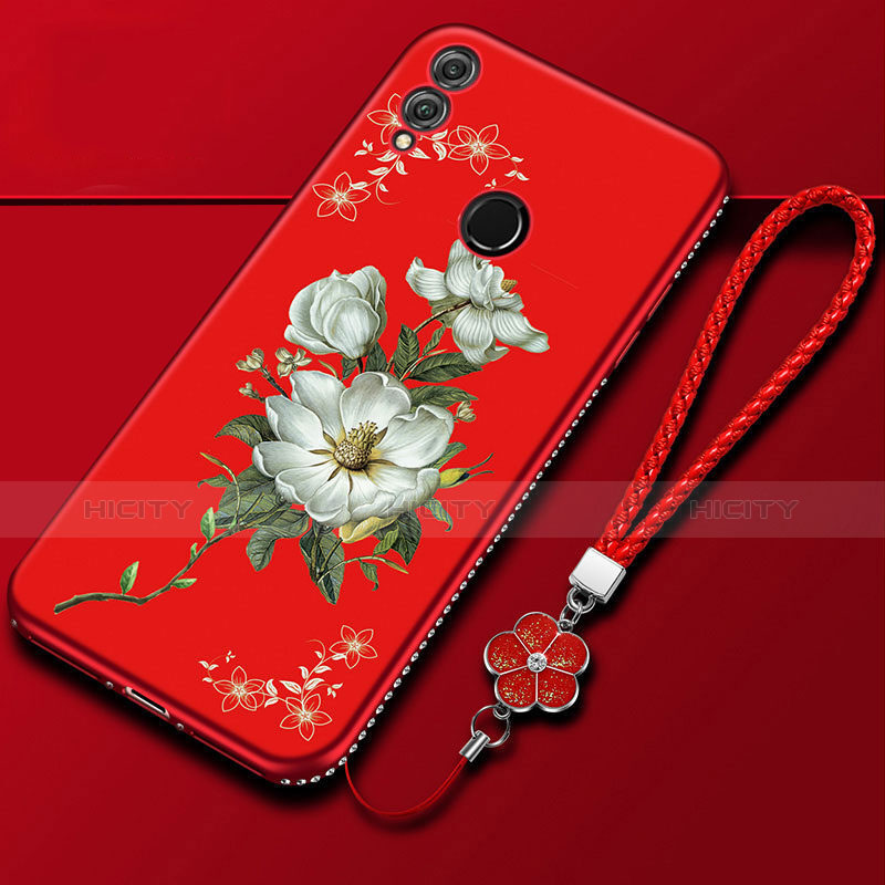 Coque Silicone Fleurs Souple Couleur Unie Etui Housse S01 pour Huawei Honor 10 Lite Rouge Plus