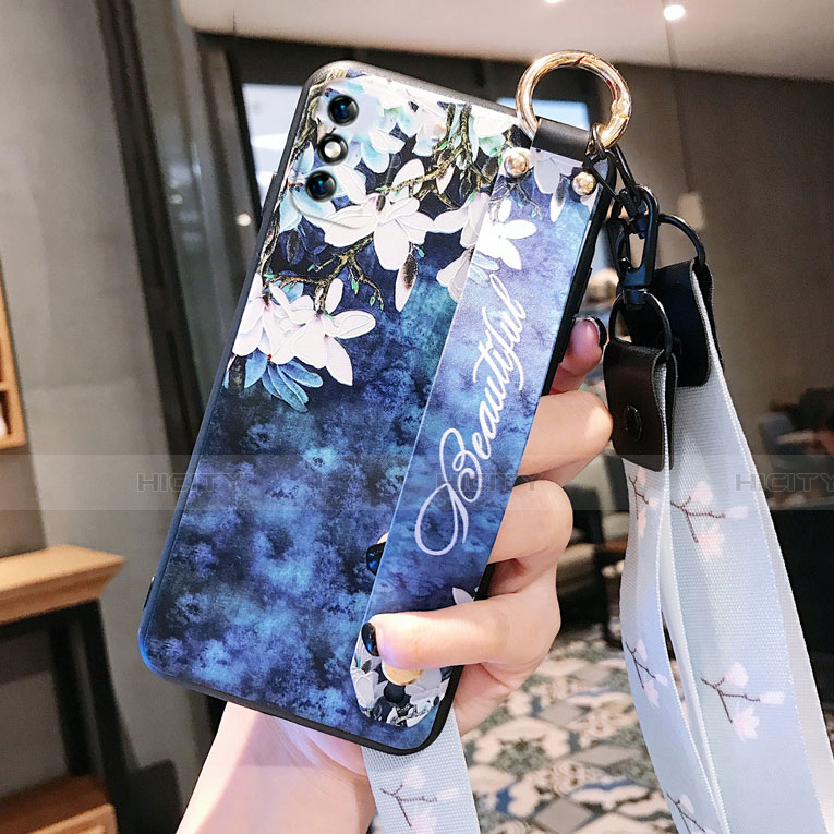 Coque Silicone Fleurs Souple Couleur Unie Etui Housse S01 pour Huawei Honor X10 Max 5G Bleu Plus