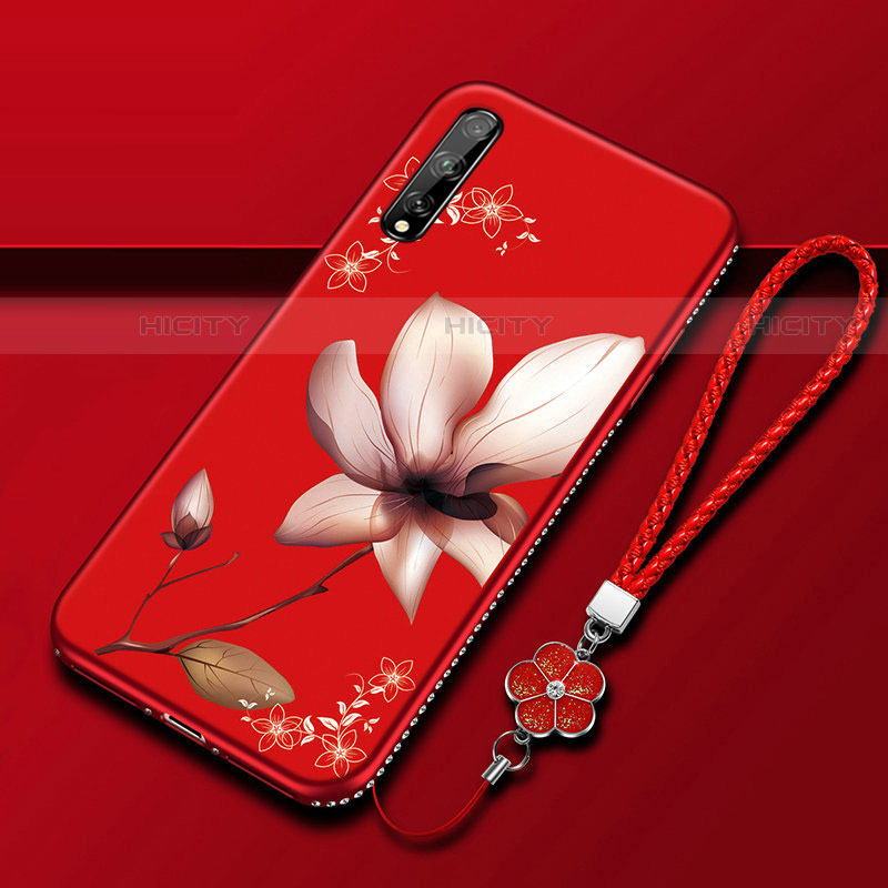 Coque Silicone Fleurs Souple Couleur Unie Etui Housse S01 pour Huawei P smart S Vin Rouge Plus