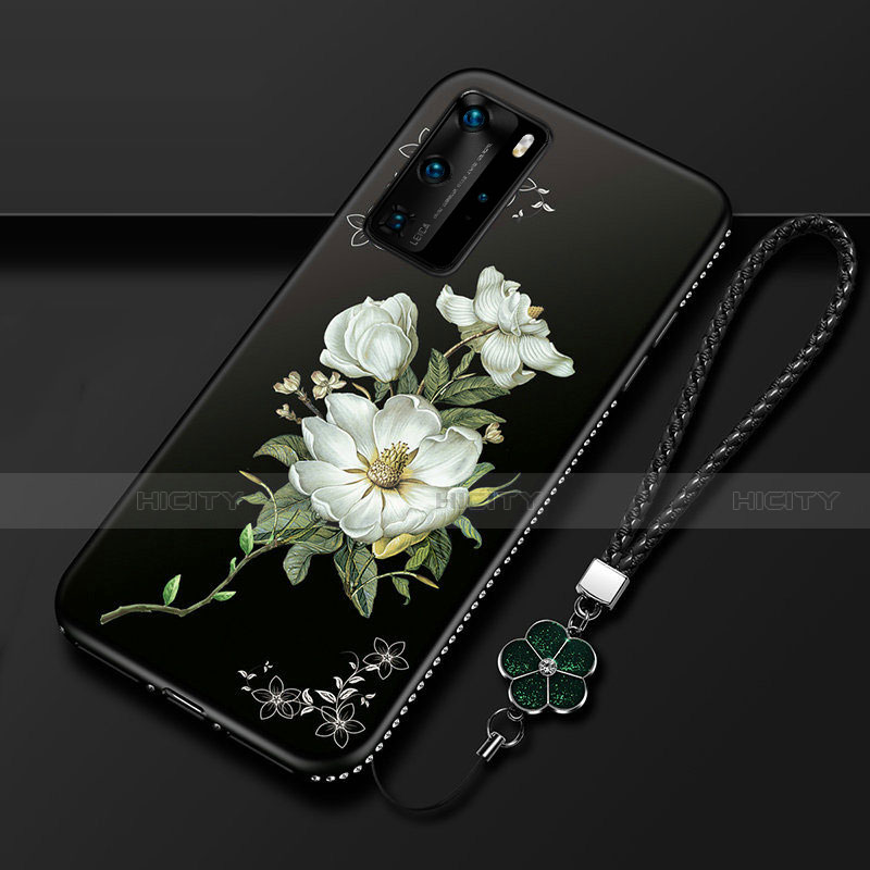 Coque Silicone Fleurs Souple Couleur Unie Etui Housse S01 pour Huawei P40 Pro Blanc Plus