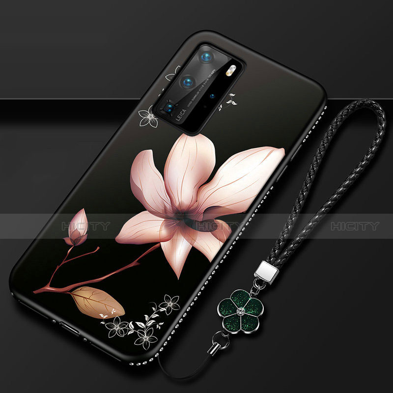 Coque Silicone Fleurs Souple Couleur Unie Etui Housse S01 pour Huawei P40 Pro Marron Plus