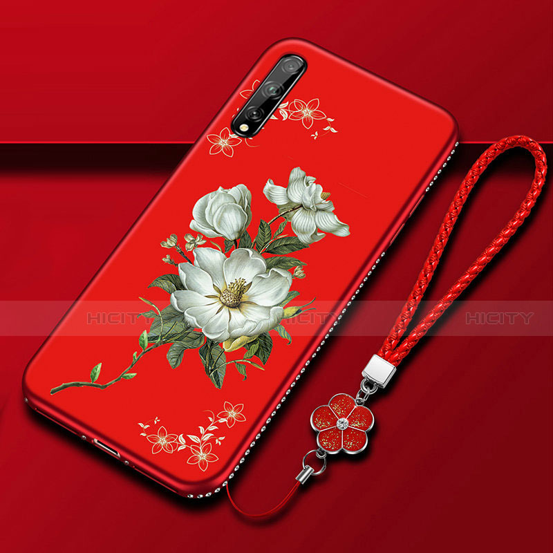 Coque Silicone Fleurs Souple Couleur Unie Etui Housse S01 pour Huawei Y8p Rouge Plus