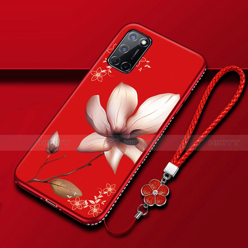 Coque Silicone Fleurs Souple Couleur Unie Etui Housse S01 pour Oppo A52 Vin Rouge Plus