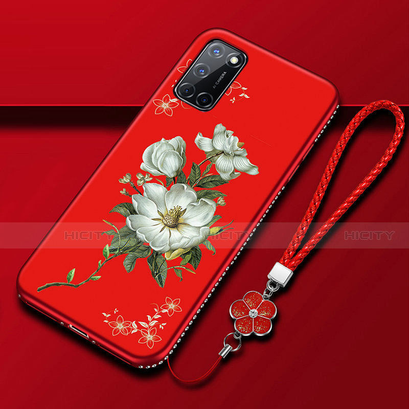 Coque Silicone Fleurs Souple Couleur Unie Etui Housse S01 pour Oppo A92 Rouge Plus