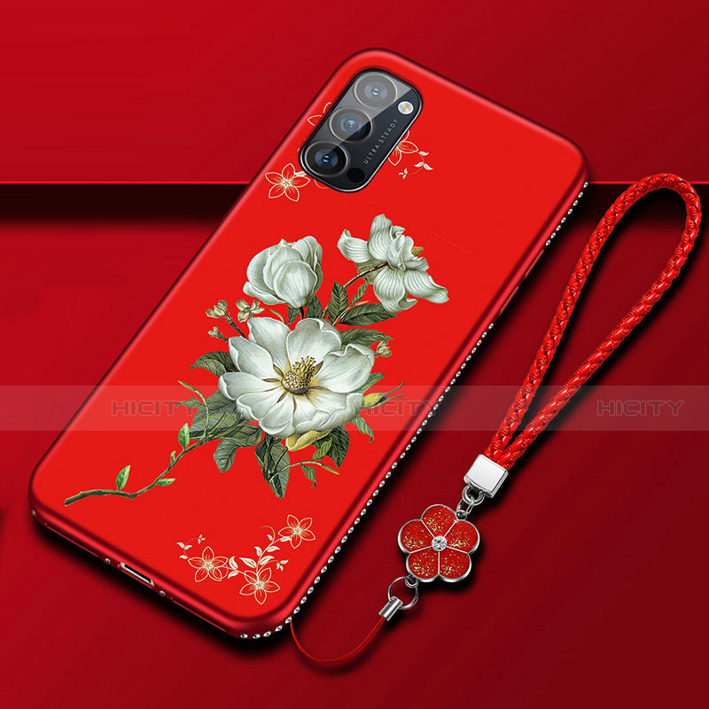 Coque Silicone Fleurs Souple Couleur Unie Etui Housse S01 pour Oppo Reno4 Pro 5G Rouge Plus