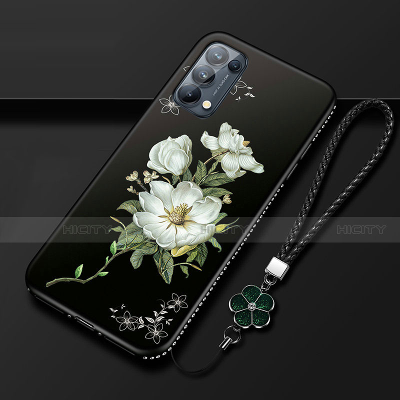 Coque Silicone Fleurs Souple Couleur Unie Etui Housse S01 pour Oppo Reno5 Pro 5G Noir Plus