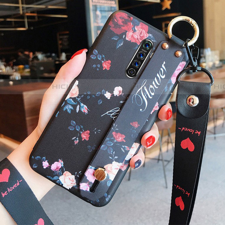 Coque Silicone Fleurs Souple Couleur Unie Etui Housse S01 pour Realme X2 Pro Noir Plus