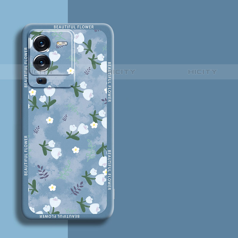 Coque Silicone Fleurs Souple Couleur Unie Etui Housse S01 pour Vivo V25 Pro 5G Bleu Plus