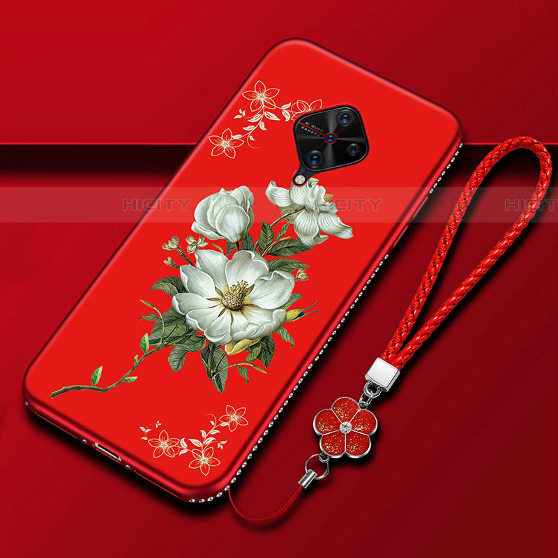 Coque Silicone Fleurs Souple Couleur Unie Etui Housse S01 pour Vivo X50 Lite Rouge Plus