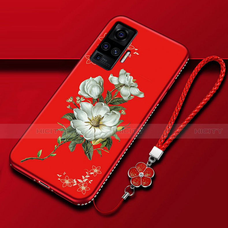 Coque Silicone Fleurs Souple Couleur Unie Etui Housse S01 pour Vivo X51 5G Rouge Plus