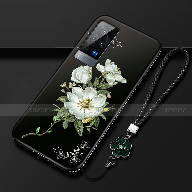 Coque Silicone Fleurs Souple Couleur Unie Etui Housse S01 pour Vivo X60 Pro 5G Noir Plus