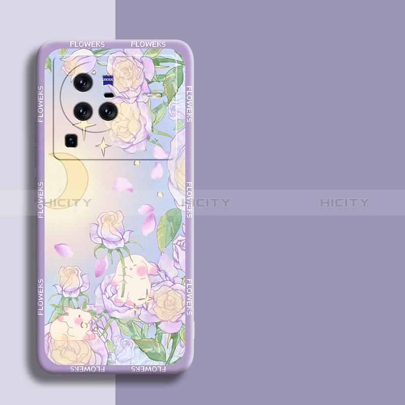 Coque Silicone Fleurs Souple Couleur Unie Etui Housse S01 pour Vivo X80 Pro 5G Plus