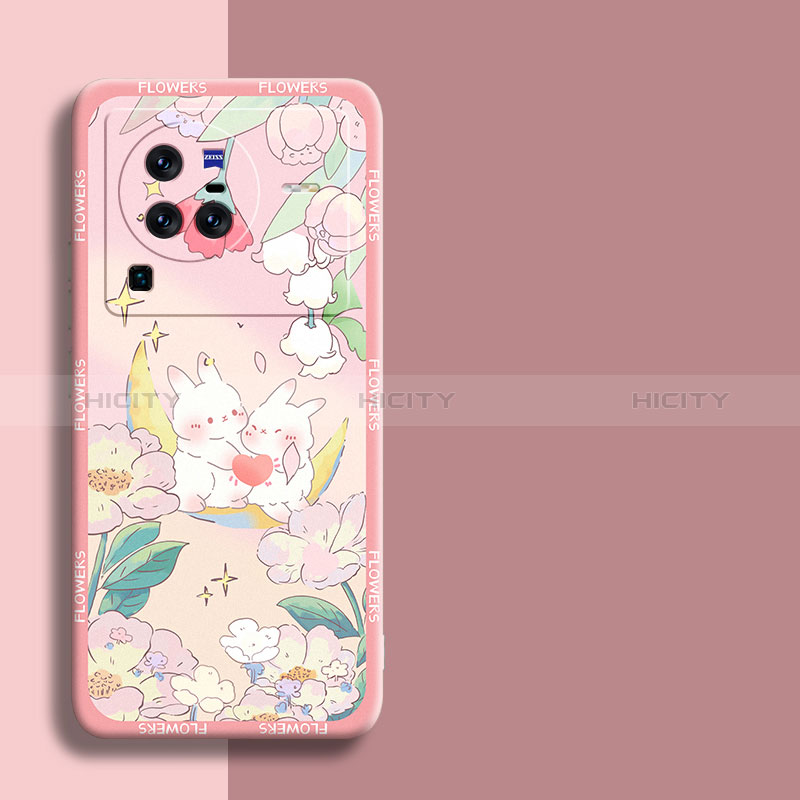 Coque Silicone Fleurs Souple Couleur Unie Etui Housse S01 pour Vivo X80 Pro 5G Plus