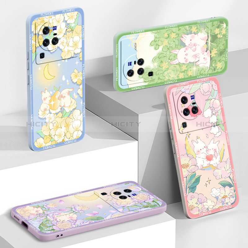 Coque Silicone Fleurs Souple Couleur Unie Etui Housse S01 pour Vivo X80 Pro 5G Plus