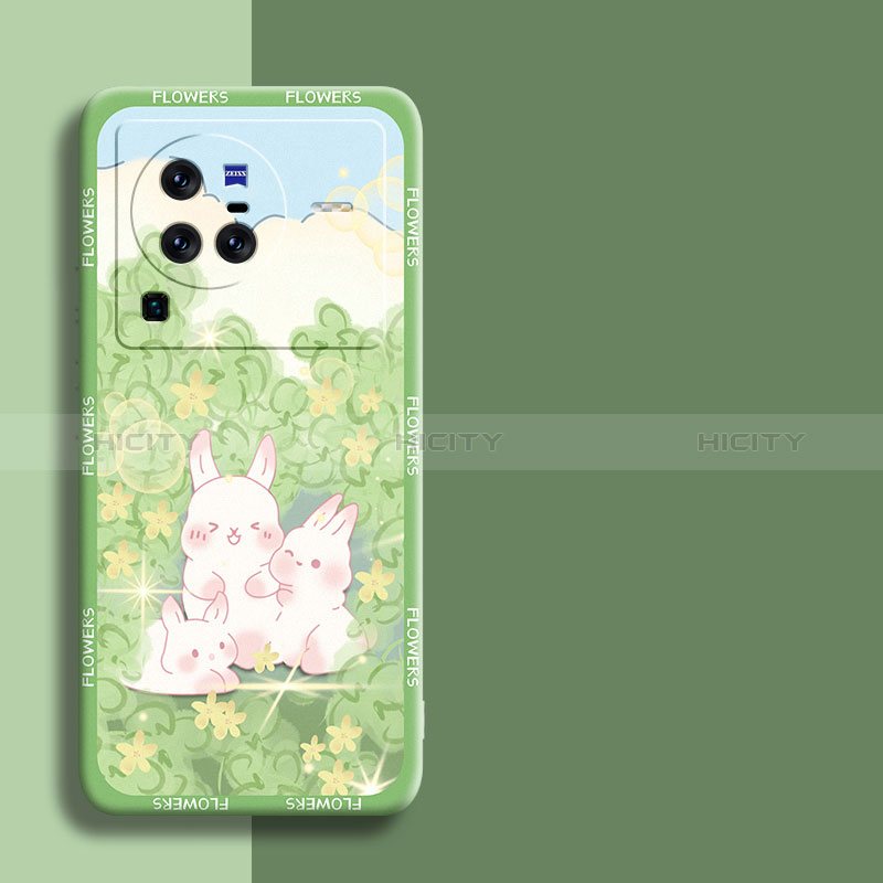 Coque Silicone Fleurs Souple Couleur Unie Etui Housse S01 pour Vivo X80 Pro 5G Vert Plus