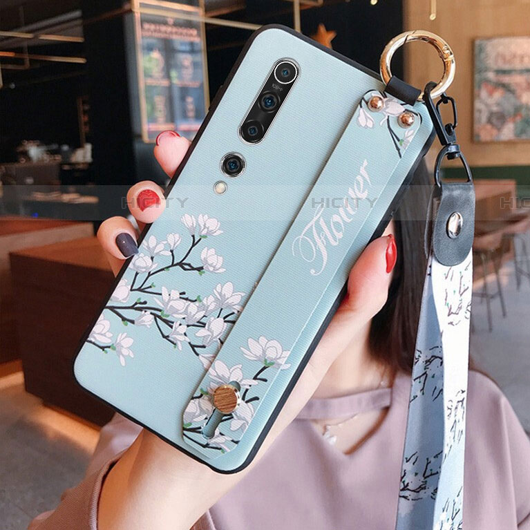 Coque Silicone Fleurs Souple Couleur Unie Etui Housse S01 pour Xiaomi Mi 10 Bleu Ciel Plus