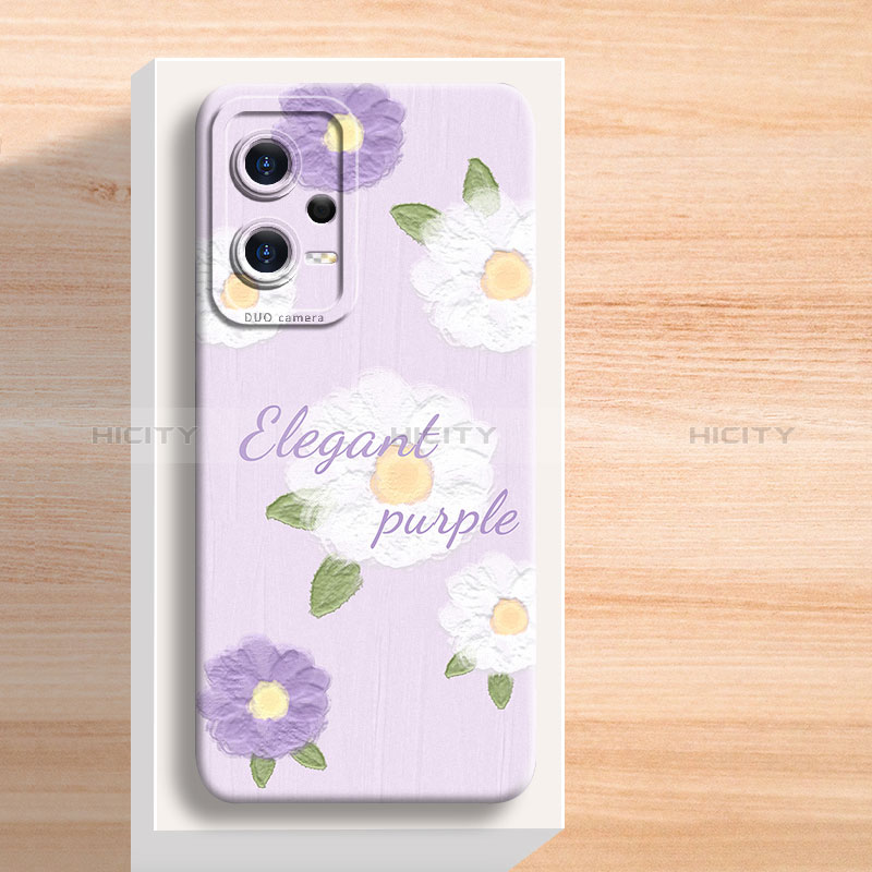 Coque Silicone Fleurs Souple Couleur Unie Etui Housse S01 pour Xiaomi Poco X5 5G Violet Plus