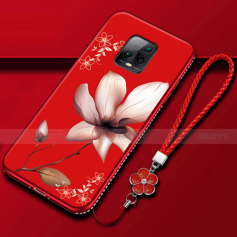 Coque Silicone Fleurs Souple Couleur Unie Etui Housse S01 pour Xiaomi Redmi 10X Pro 5G Vin Rouge Plus