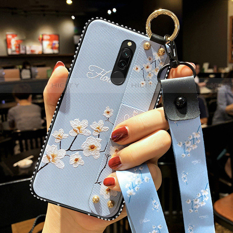 Coque Silicone Fleurs Souple Couleur Unie Etui Housse S01 pour Xiaomi Redmi 8 Bleu Ciel Plus