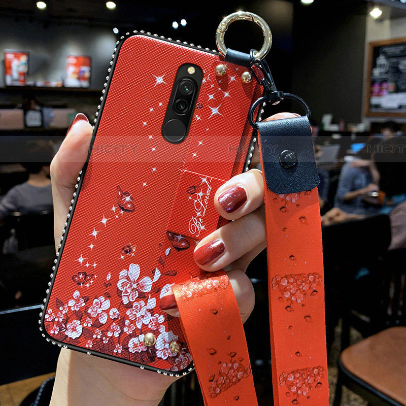 Coque Silicone Fleurs Souple Couleur Unie Etui Housse S01 pour Xiaomi Redmi 8 Rouge Plus