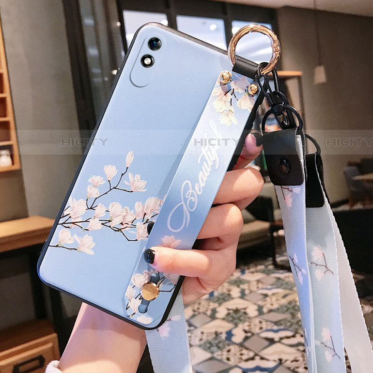 Coque Silicone Fleurs Souple Couleur Unie Etui Housse S01 pour Xiaomi Redmi 9A Bleu Clair Plus